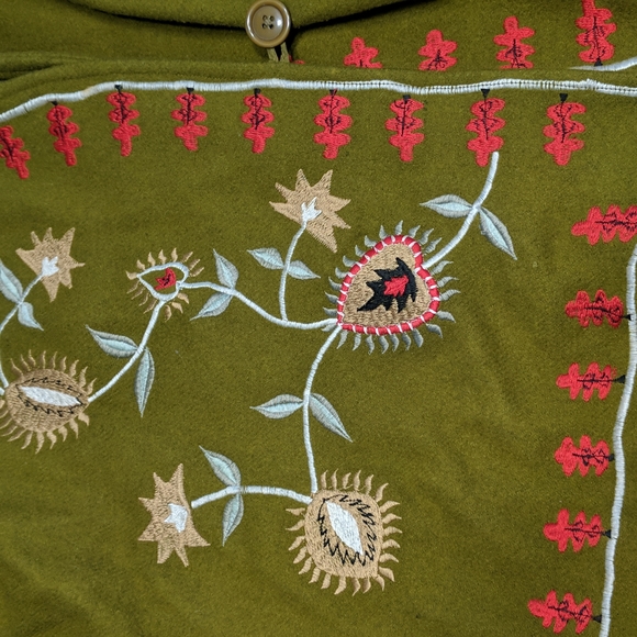 Vintage Wool Blend Embroidered Coat Large Terry K Floral Green Red - Picture 6 of 16